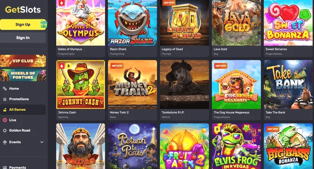 Große Auswahl an Slots und Spielen bei GetSlots Casino
